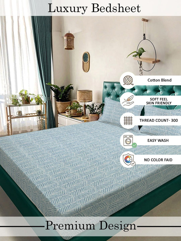 Myntra Elegant Homes Green & Blue Floral 300 TC King Bedsheet with 2 Pillow Covers