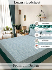 Myntra Elegant Homes Green & Blue Floral 300 TC King Bedsheet with 2 Pillow Covers
