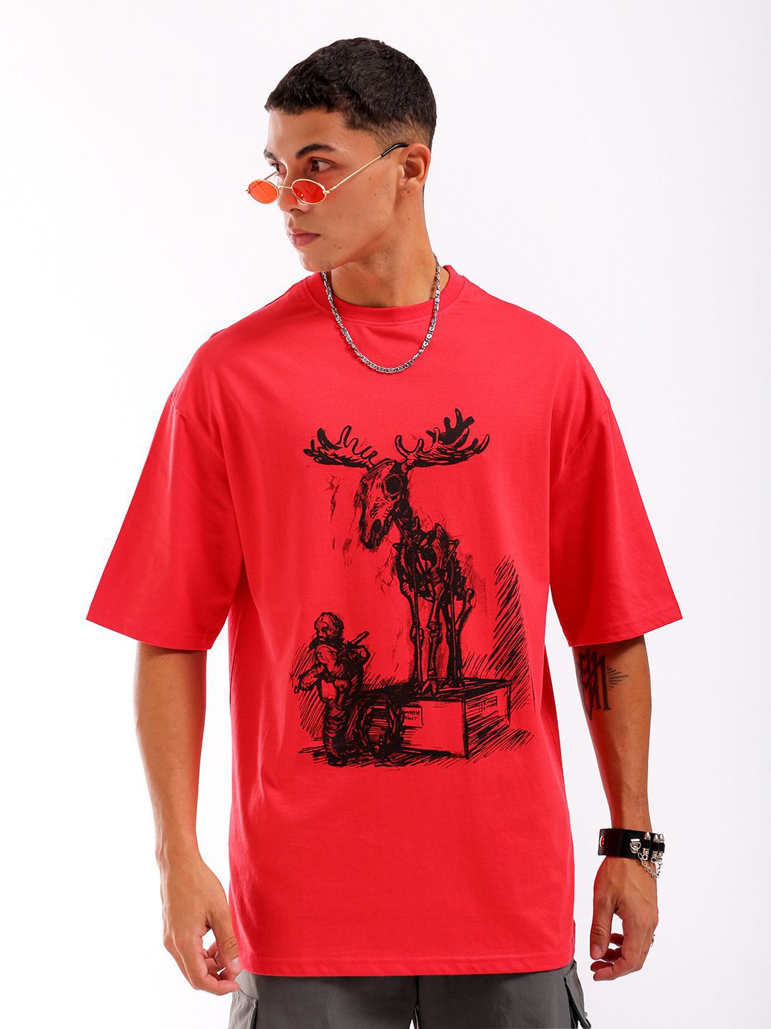 The Indian Garage Co Men Graphic Printed Oversized Round Neck T-shirt