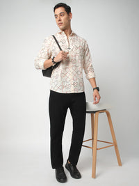 VASTRADO Men Classic Geometric Self Design Cotton Slim Fit Casual Shirt