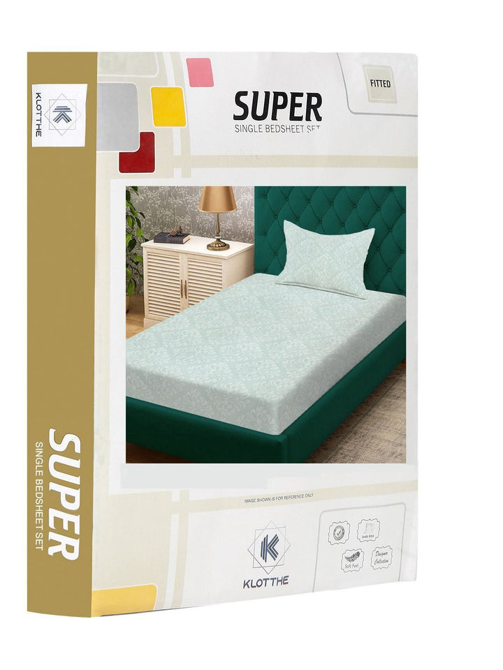 KLOTTHE Green Floral Printed 300 TC Cadar Bujang Dengan 1 Sarung Bantal