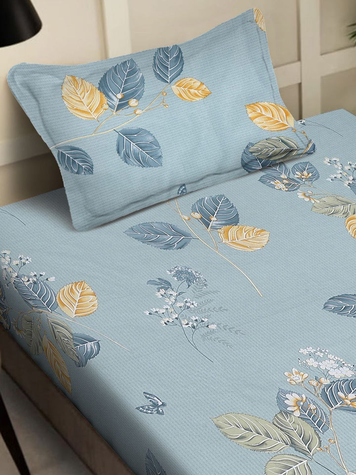 Myntra Elegant Homes Grey & Mustard Floral 400 TC Cadar Kapas Tunggal & 1 Sarung Bantal