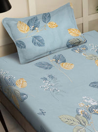 Myntra Elegant Homes Grey & Mustard Floral 400 TC Cadar Kapas Tunggal & 1 Sarung Bantal