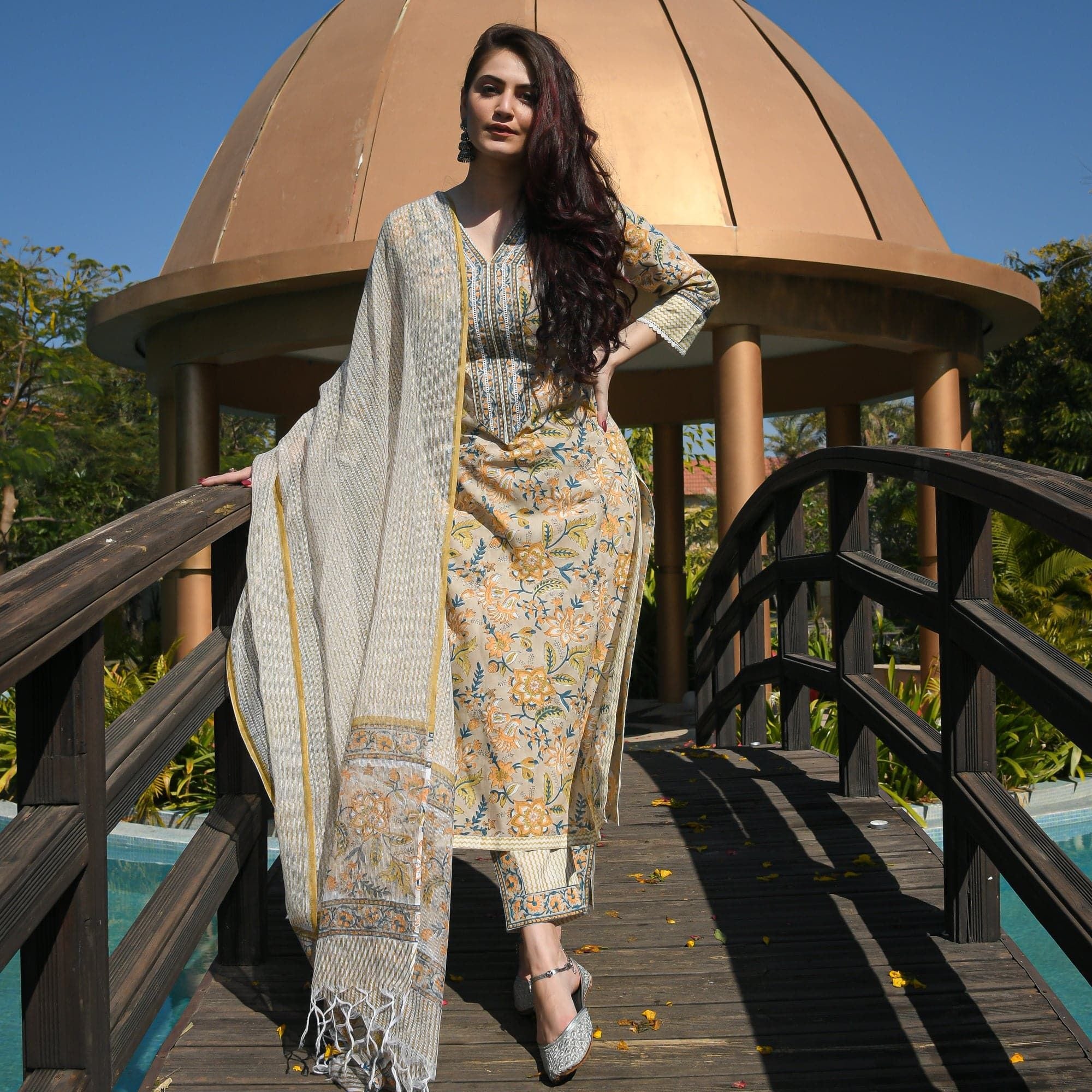 KALINI Ethnic Motifs Printed Regular Kurta with Trousers & With Dupatta