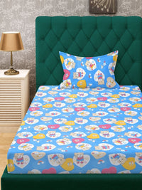 Myntra Elegant Homes Blue 400 TC Pure Cotton Single Fitted Bedsheet Set 2.25 m x 1.5 m