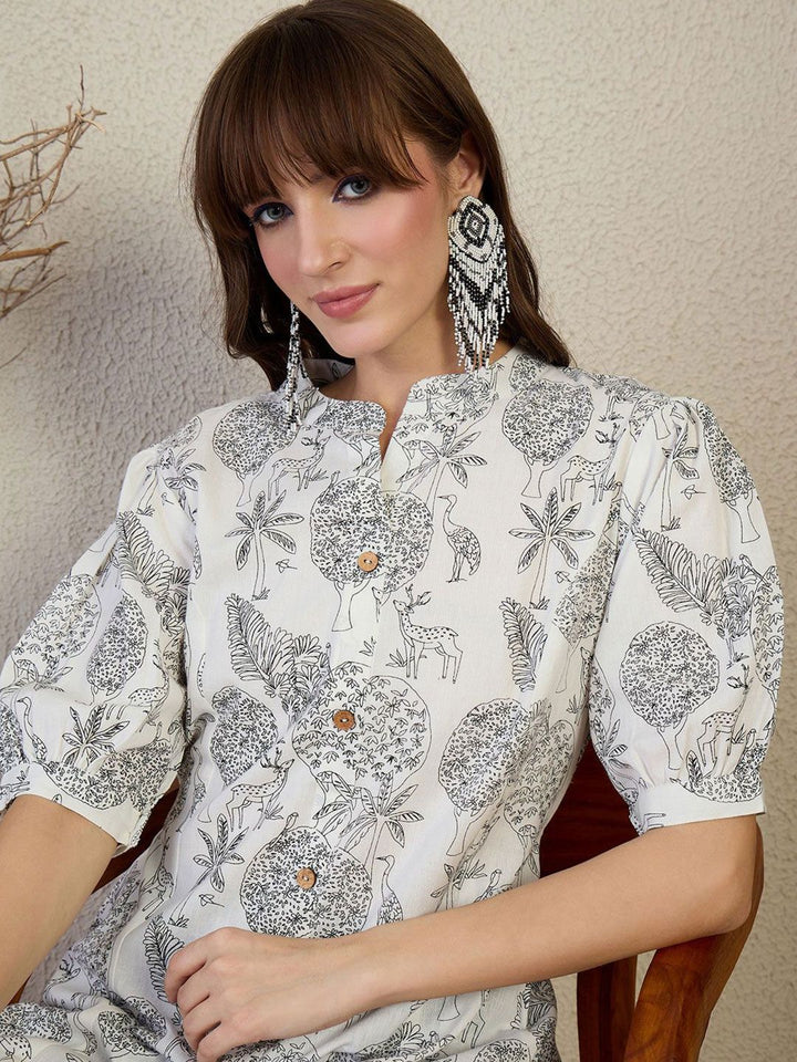 Indo Era Floral Printed Round Neck A-Line Kurta