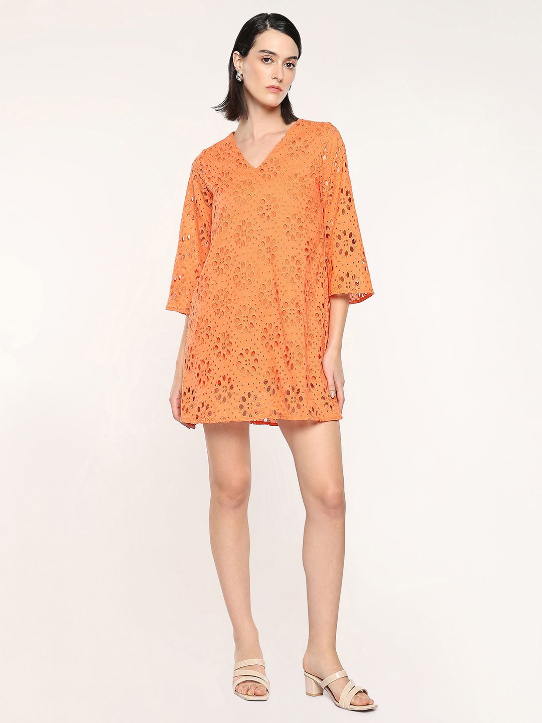RAREISM V-Neck Schiffli A-Line Dress