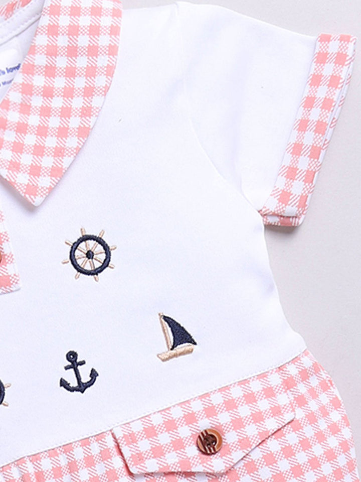 Moms Love Infant Boys Checked Pure Cotton Party Romper