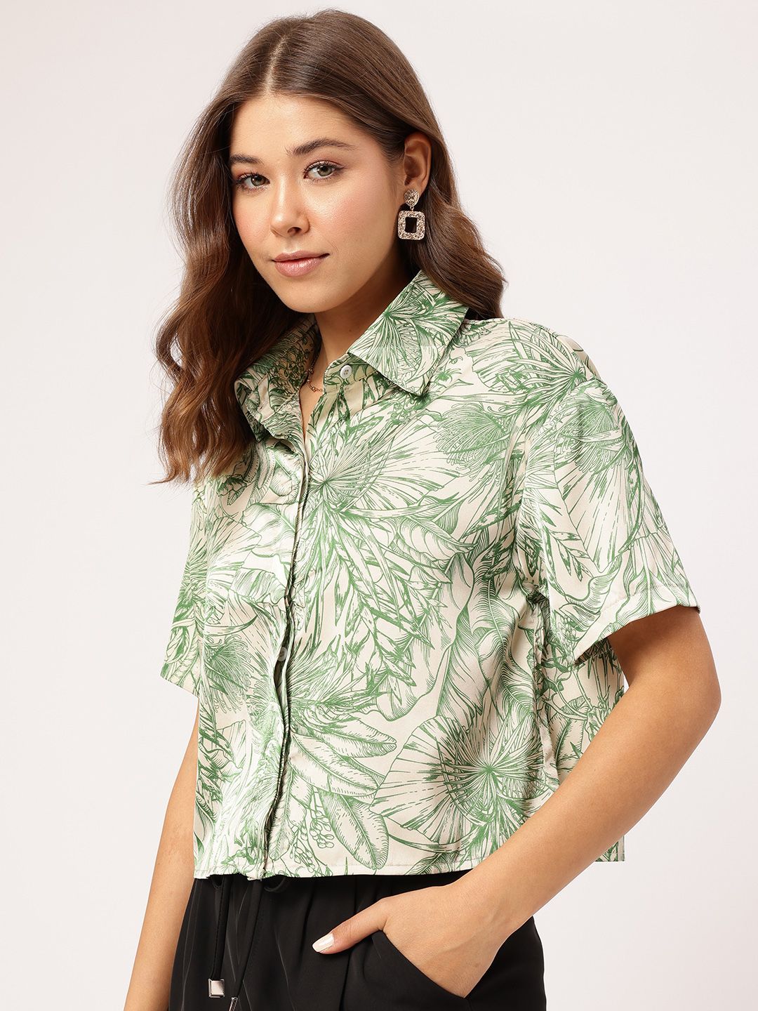DressBerry Modern Grunge Satin Finish Floral Printed Shirt