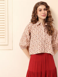 DressBerry Effortless Core Checks & Floral Printed Boxy Crop Shirt