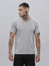 ADRO Men Solid V-Neck Cotton T-shirt