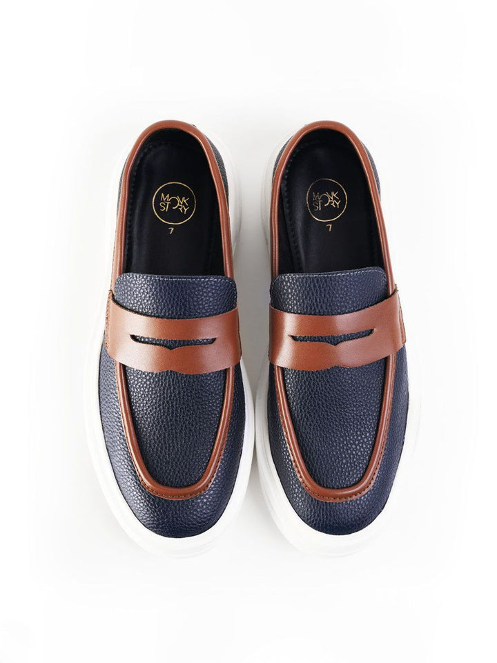 MONKSTORY Men Dual Tone Chunky Luxe Slip-On Sneakers Midnight Blue/Tan