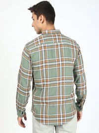 Bene Kleed Men Tartan Checked Spread Collar Cotton Casual Shirt