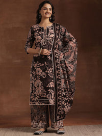 Libas Floral Printed Gotta Patti Pure Cotton Straight Kurta With Palazzo & Dupatta