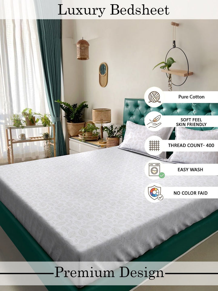 Myntra Elegant Homes White Floral 400 TC Bedsheet with 2 Pillow Covers