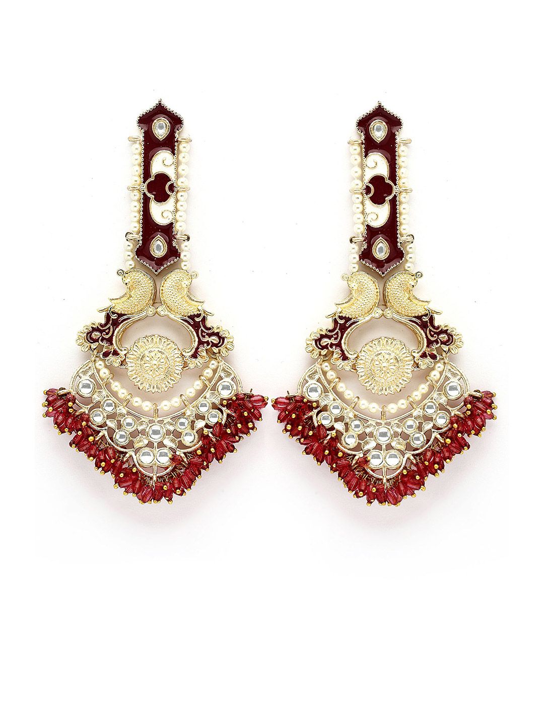 KARATCART Gold-Plated Contemporary Meenakari Kundan Crystal Studded Drop Earrings