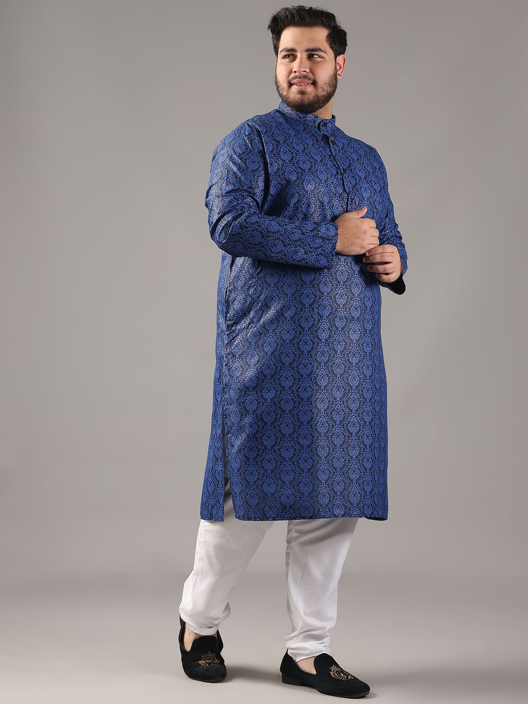 SOJANYA PLUS Plus Size Men Ethnic Motifs Printed Band Collar Straight Kurta With Pyjamas