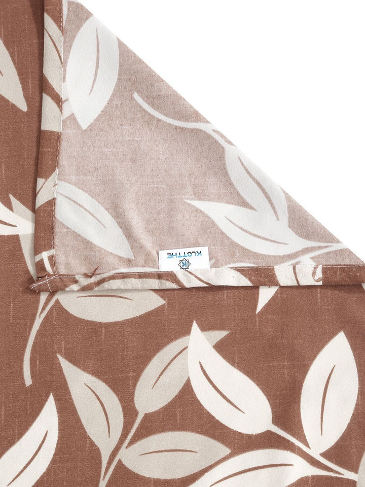 KLOTTHE Brown Leaf Polycotton 300 TC King Bedsheet with 2 Pillow Covers-98 x 89 inches