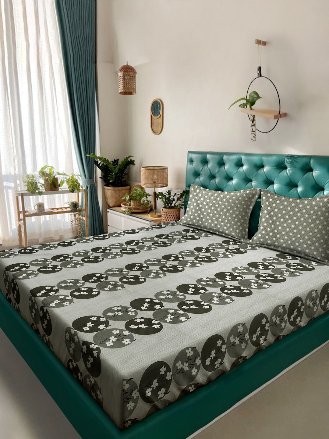 Myntra Elegant Homes Olive Printed Pure Cotton 400TC Set Cadar King 2.5 x 2.25m