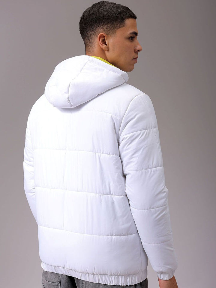 The Indian Garage Co Men Hooded Typography Printed Casual Quilted Jacket