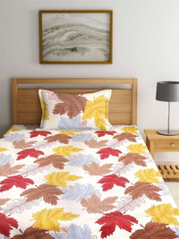 Myntra Elegant Homes White Leaf Cotton 300 TC Single Fine Bedsheet with a Pillow Cover-215 x 150 cm