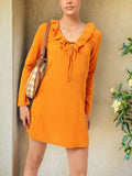 DressBerry Romantic Ruffles Tie-Up Neck Mini A-Line Dress