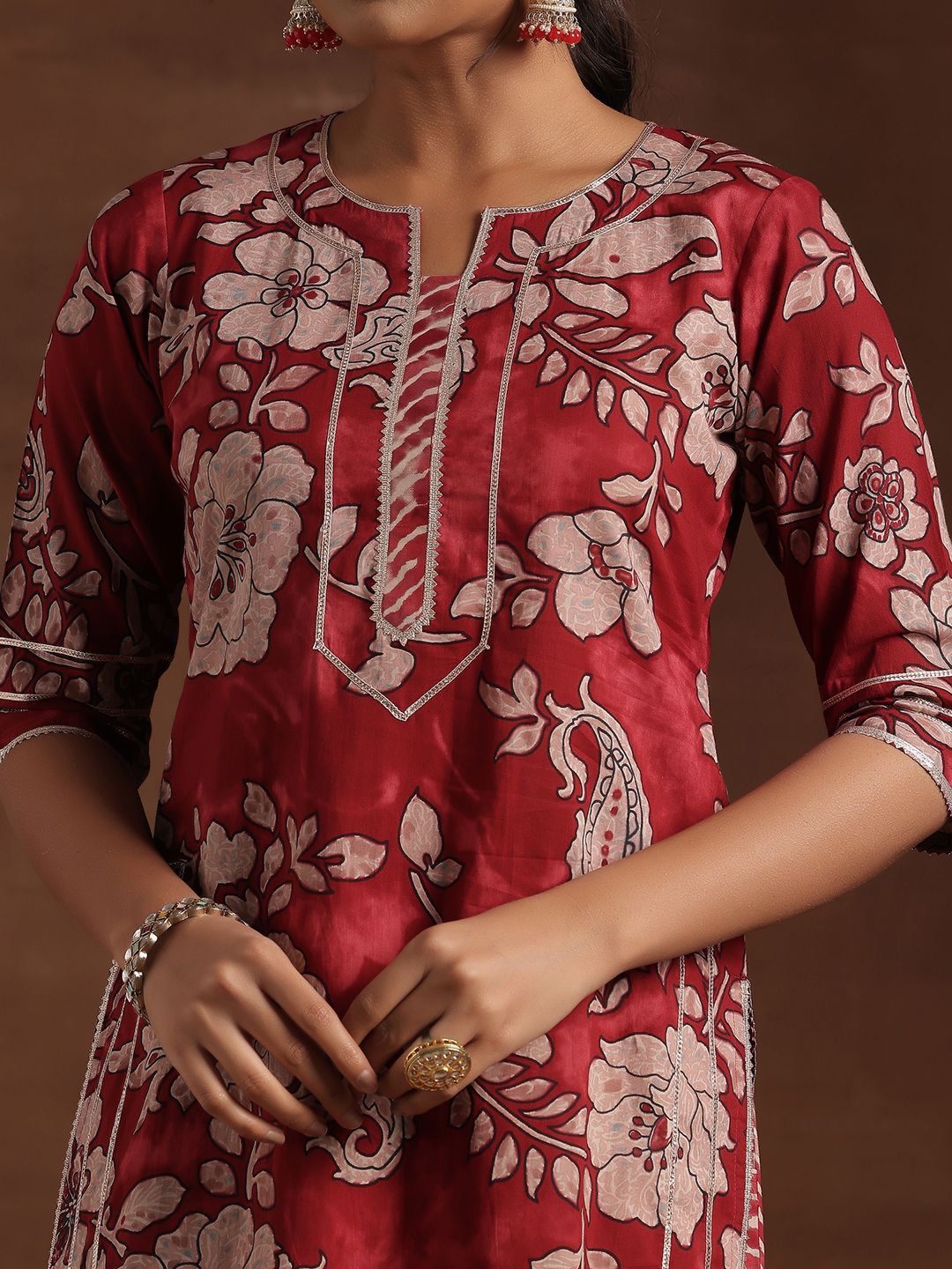 Libas Floral Printed Gotta Patti Pure Cotton Straight Kurta With Palazzo & Dupatta