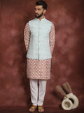Anouk Embroidered Regular Thread Work Kurta With Churidar & Nehru Jacket