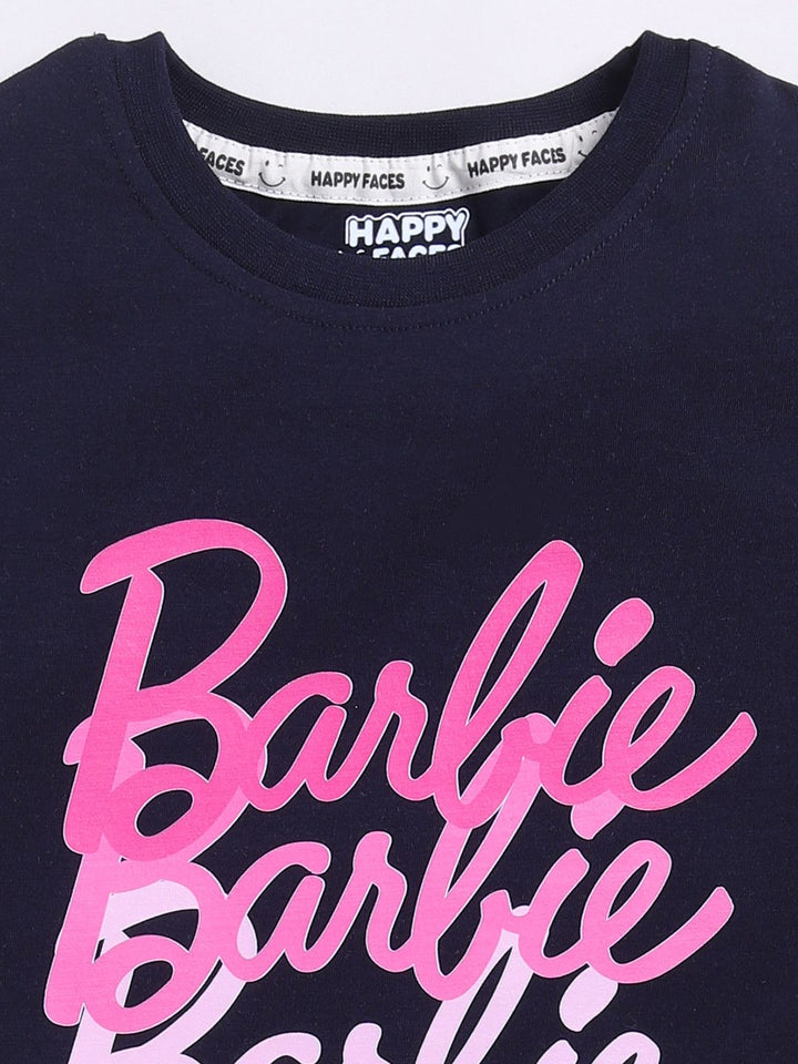 Happy Faces Girls Barbie Printed Pure Cotton Longline T-shirt