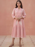 Pakaian Midi A-Line Bersulam Bunga Rumah Chikankari