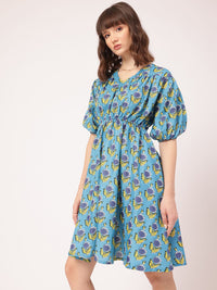 DressBerry Daydream Diva Floral Print Cinched Waist A-line Dress