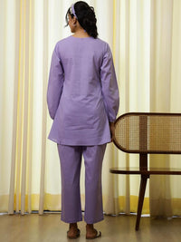 Mamicha Wanita Bercetak V-Neck Cotton Tunik dan Seluar Co-Ords