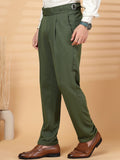 KLOTTHE Men Olive Lycra Formal Formal Trousers