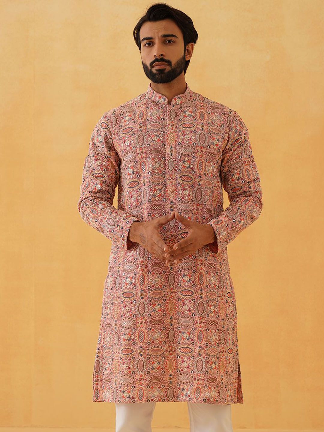 SOJANYA LUXE Men Embroidered Thread Work Georgette Kurta
