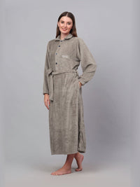 KLOTTHE Beige Woollen Long Sleeves Bath Robe With Belt