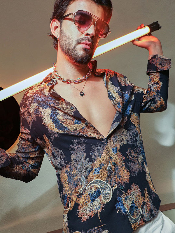 Campus Sutra Men Comfort Fit Ethnic Motifs Printed Spread Collar Casual Shirt