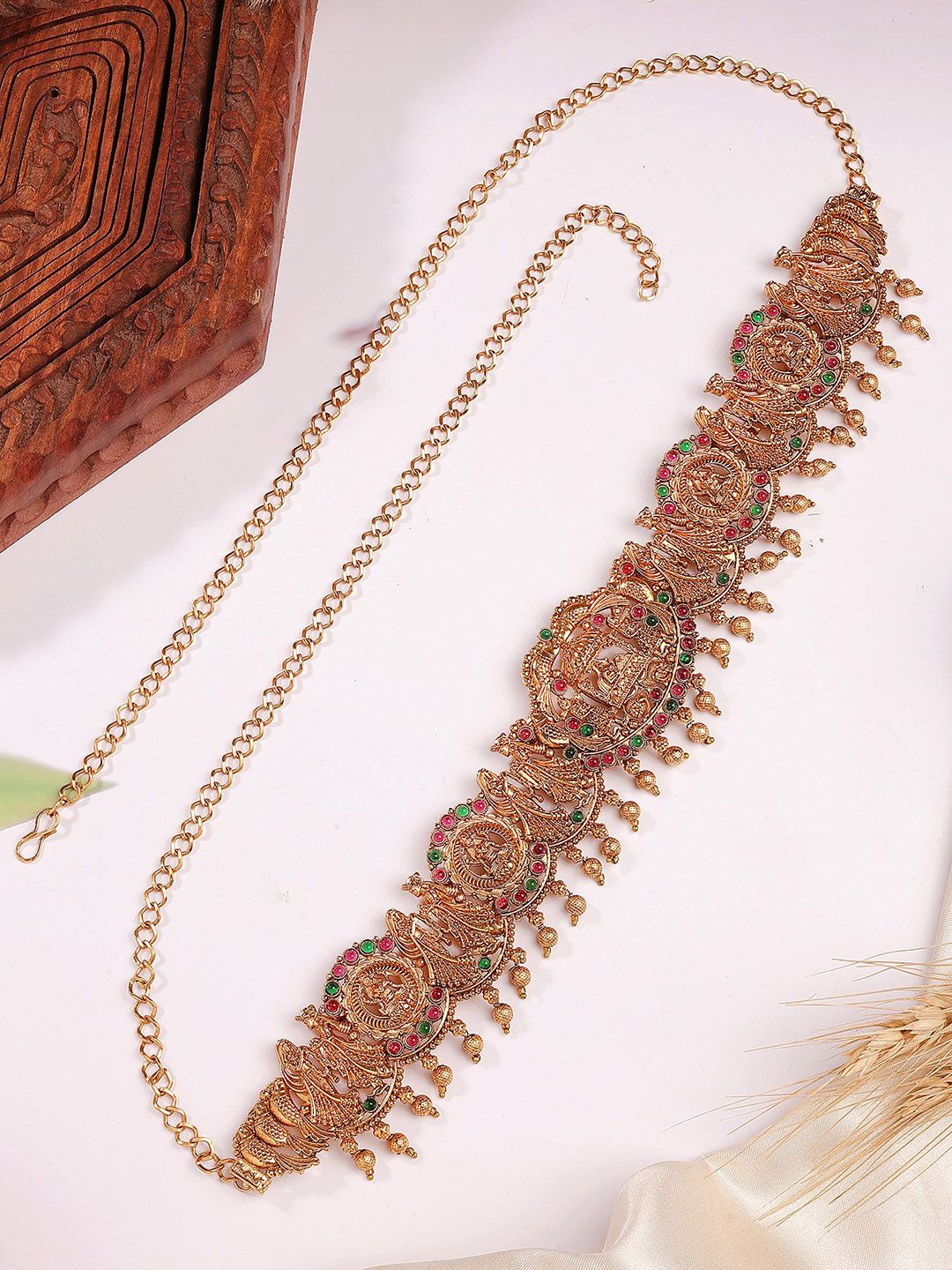 KARATCART Gold Plated Varmala Inspired Artificial Stones Studded Waist Chain
