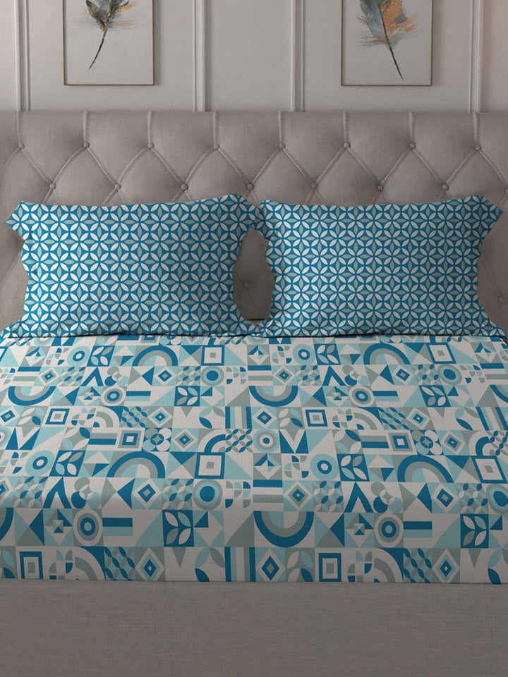 MYTRIDENT Magnolia Blue Comfort Living Flat 120TC Queen Cotton Bedsheet Set