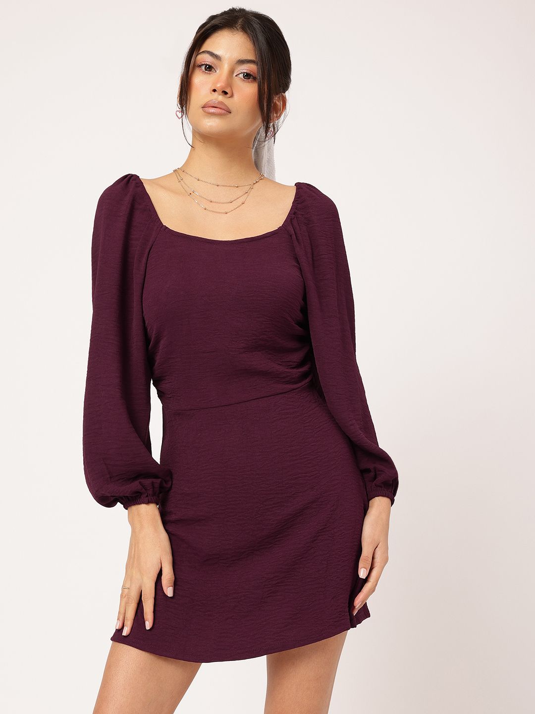 DressBerry Sleeky Stylish Puff Sleeves Mini Dress