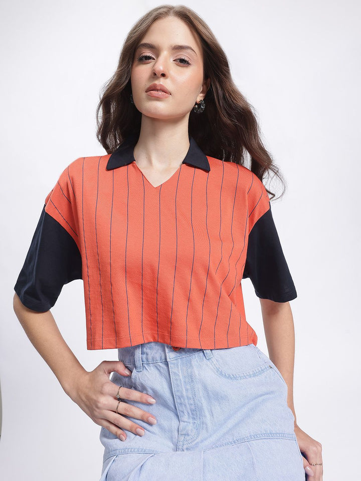 DressBerry Street Savvy Knits Striped Boxy Crop T-shirt