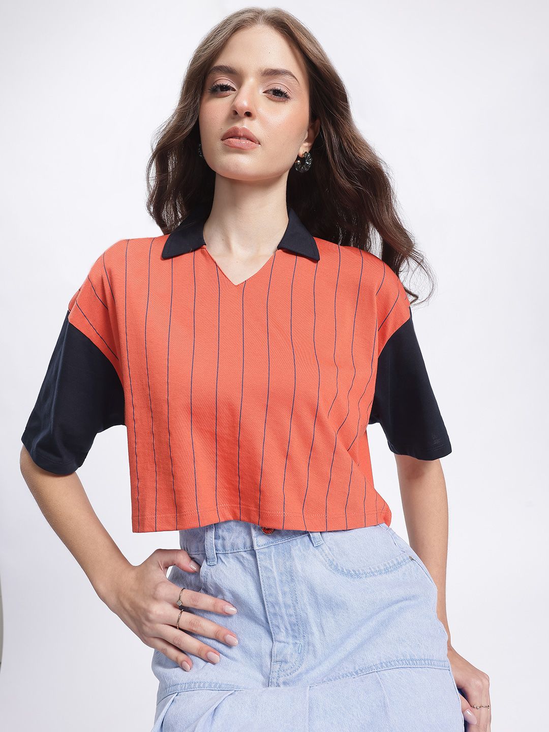 DressBerry Street Savvy Knits Striped Boxy Crop T-shirt