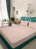 KLOTTHE Orange & Beige 300 TC Cotton Blend Fitted King Bedsheet with 2 Pillow Covers