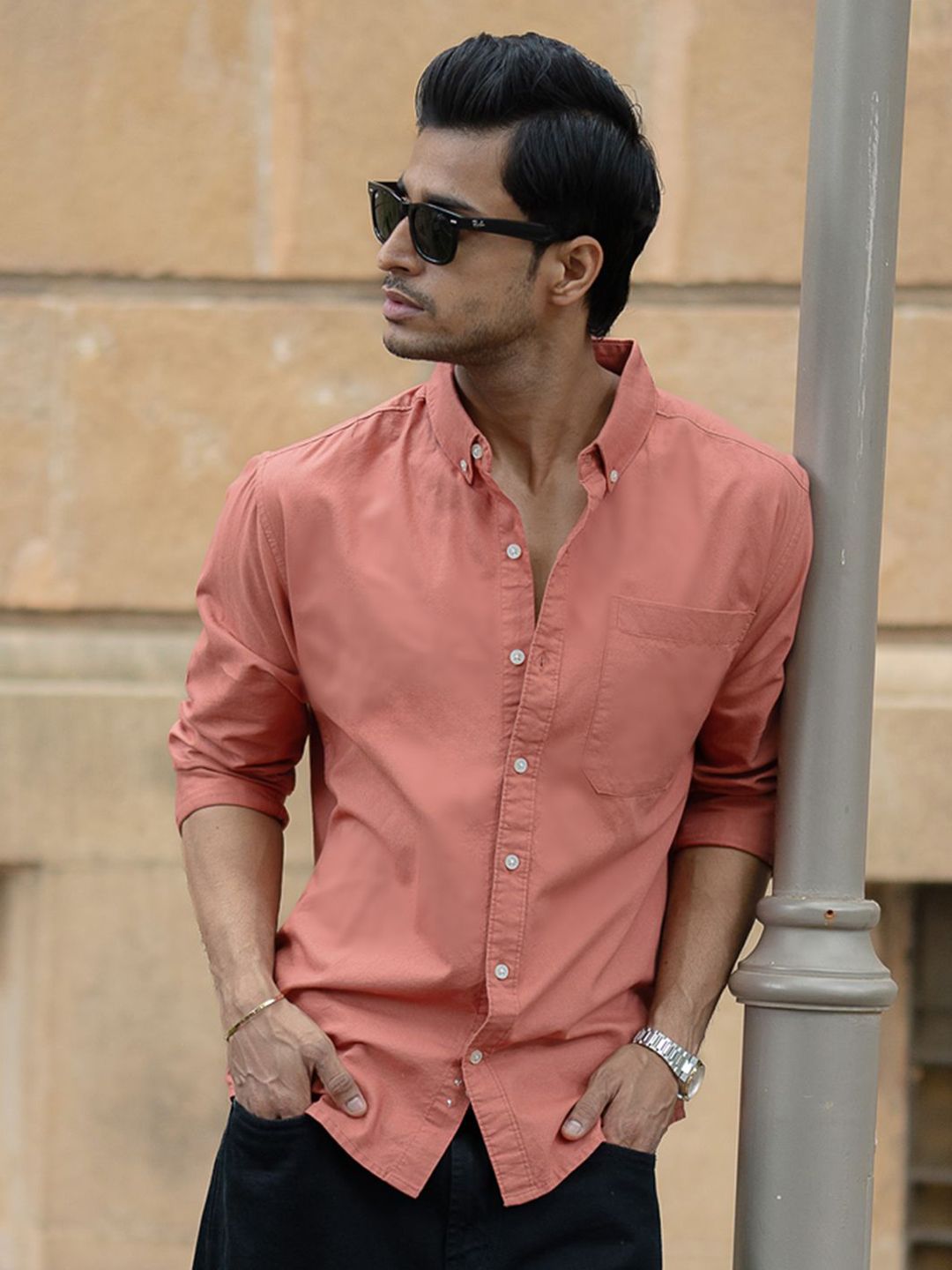 Powerlook Men Solid Button-Down Collar Pure Cotton Casual Shirt