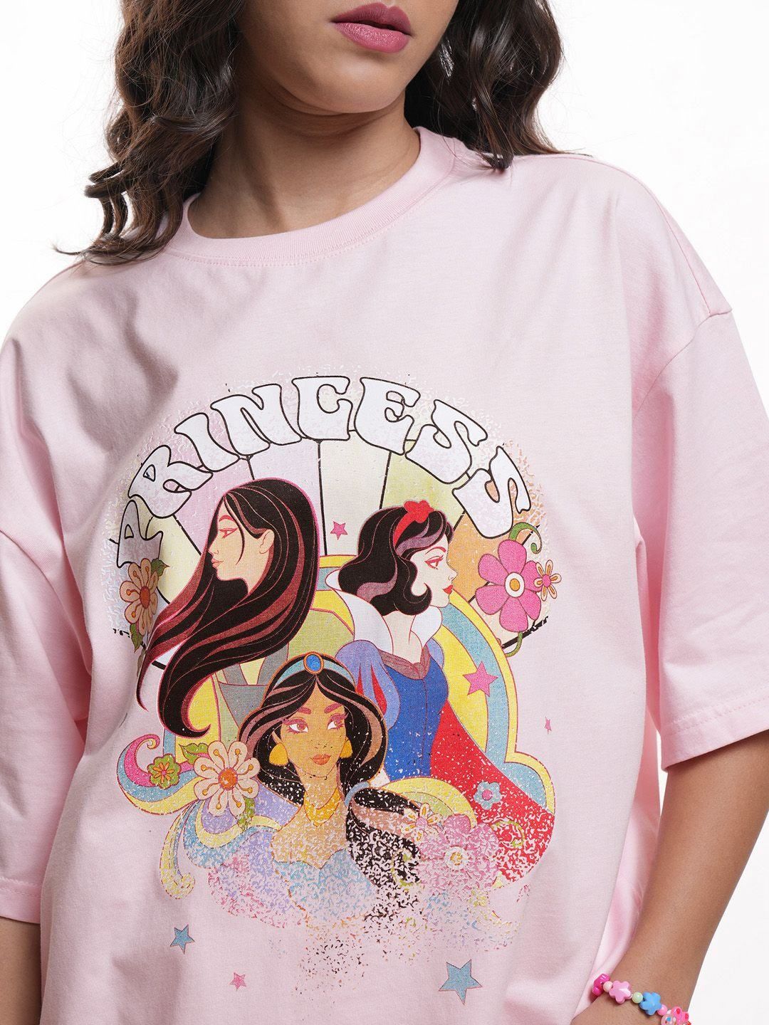 Tokyo Talkies Women Disney Princess Squad Printed Oversized Tshirt