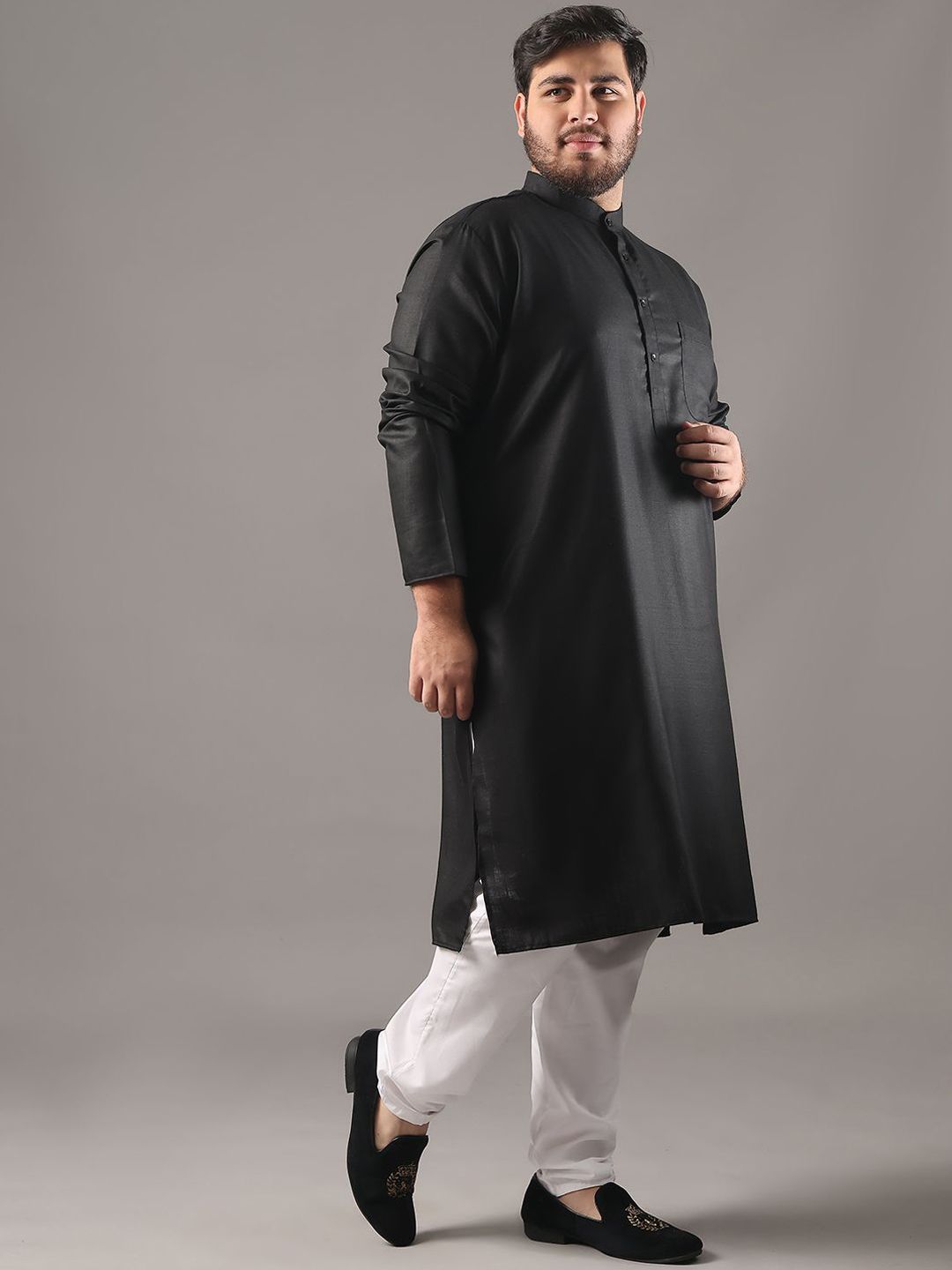SOJANYA PLUS Size Band Collar Cotton Straight Kurta
