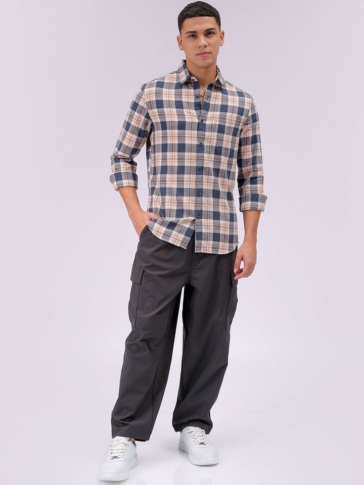 The Indian Garage Co Men Cutaway Collar Checked Cotton Slim Fit Casual Shirt