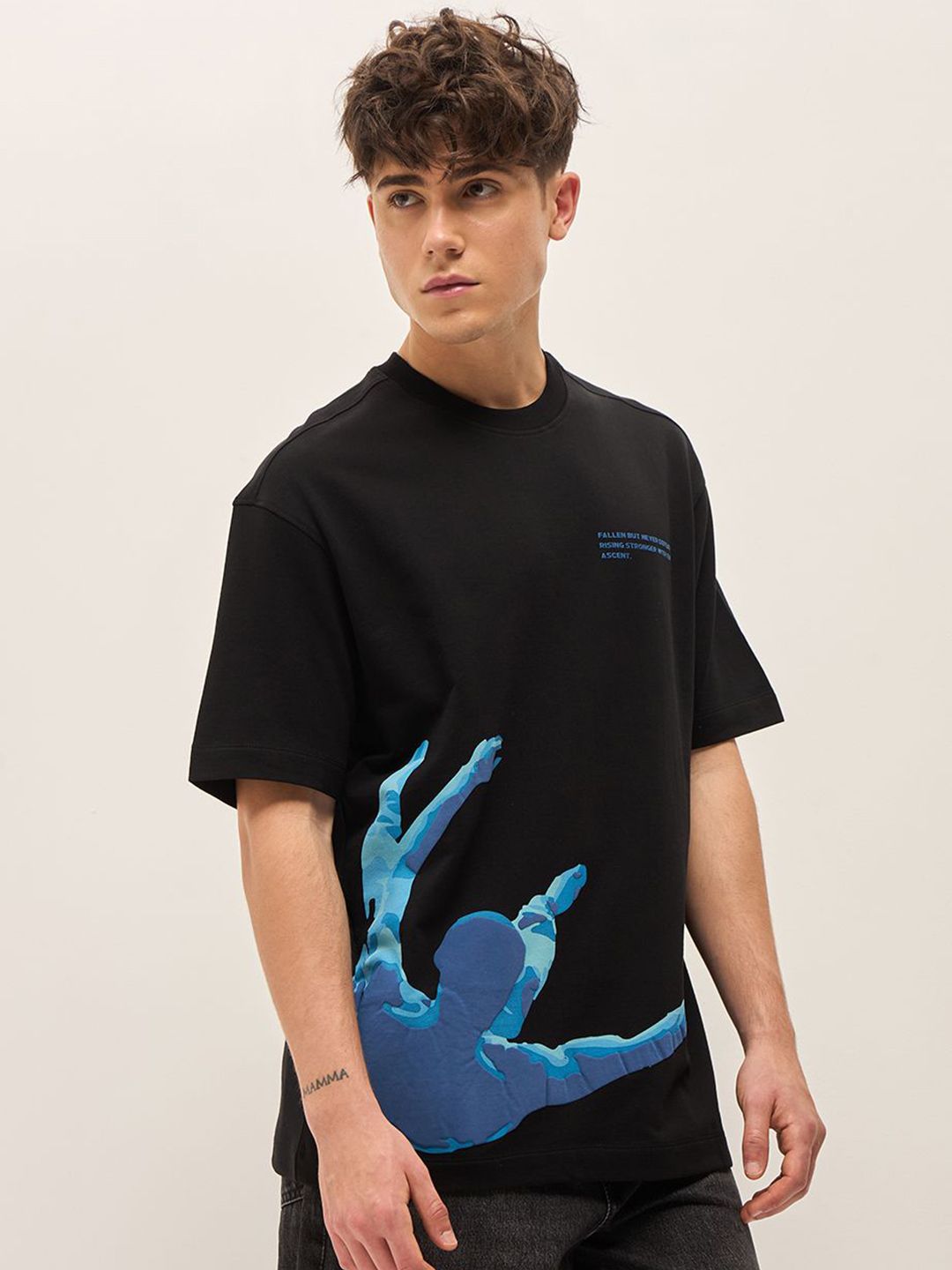 THE BEAR HOUSE Graphic Printed Drop-Shoulder Sleeves Cotton Oversized T-shirt
