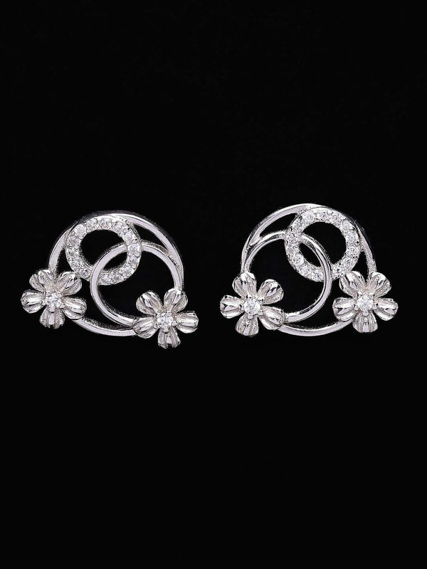 PANASH 925 Sterling Silver Rhodium-Plated Cubic Zirconia Studs