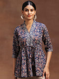 Libas Floral Printed V-Neck Pure Cotton Pleated Kurti