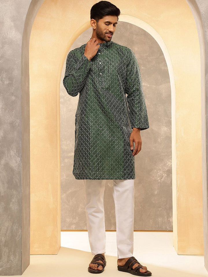 Anouk Men Geometric Embroidered Regular Thread Work Kurta with Pyjamas